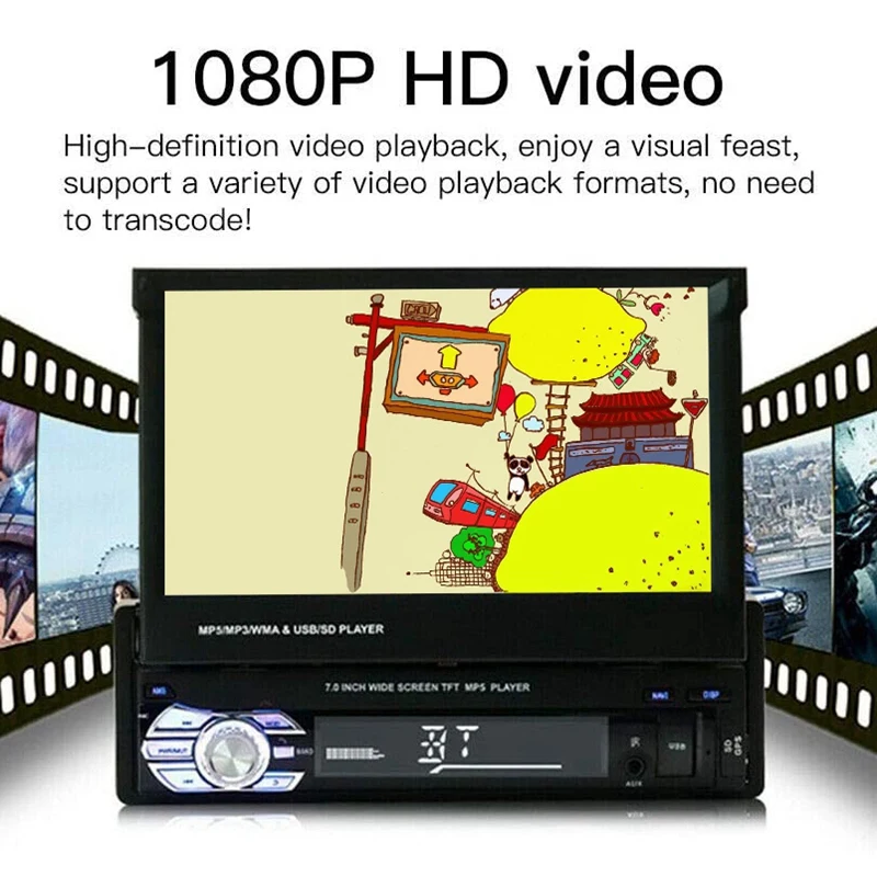 Car Stereo MP5 Player 7 Inch Retractable Press Screen Support 1080P USB Port Bluetooth AUX FM/AM Radio | Автомобили и мотоциклы