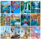 Алмазная живопись сделай сам, пейзаж, горный водопад, вышивка озера, искусство, Декор для дома