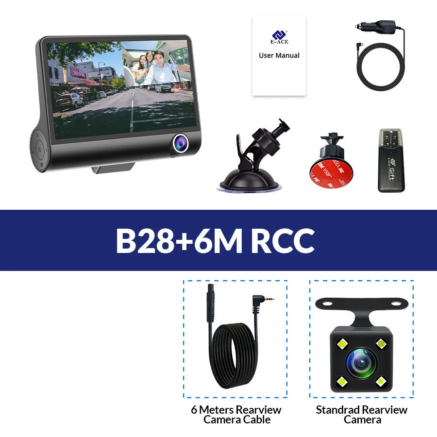 E-ACE Dashcam B28 DVR 4,0 дюймов Автомобильная камера 1080P Авто рекордер FHD видеорегистратор ночного видения автомобильные видеорегистраторы 3 объектива камеры видео регистратор