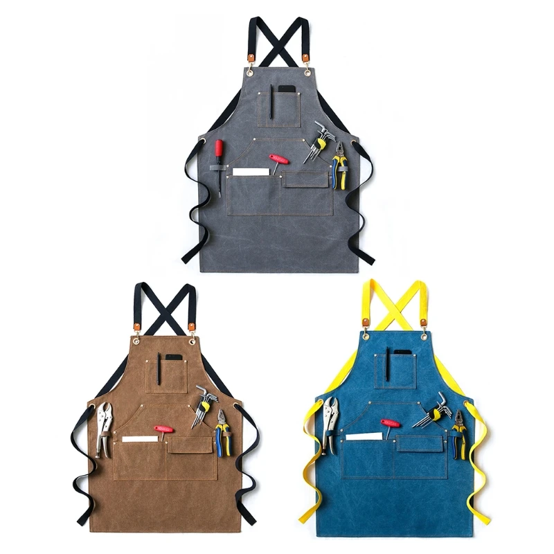 

Брезентовый Рабочий Фартук унисекс, регулируемый наплечный ремень с несколькими карманами для деревообработки