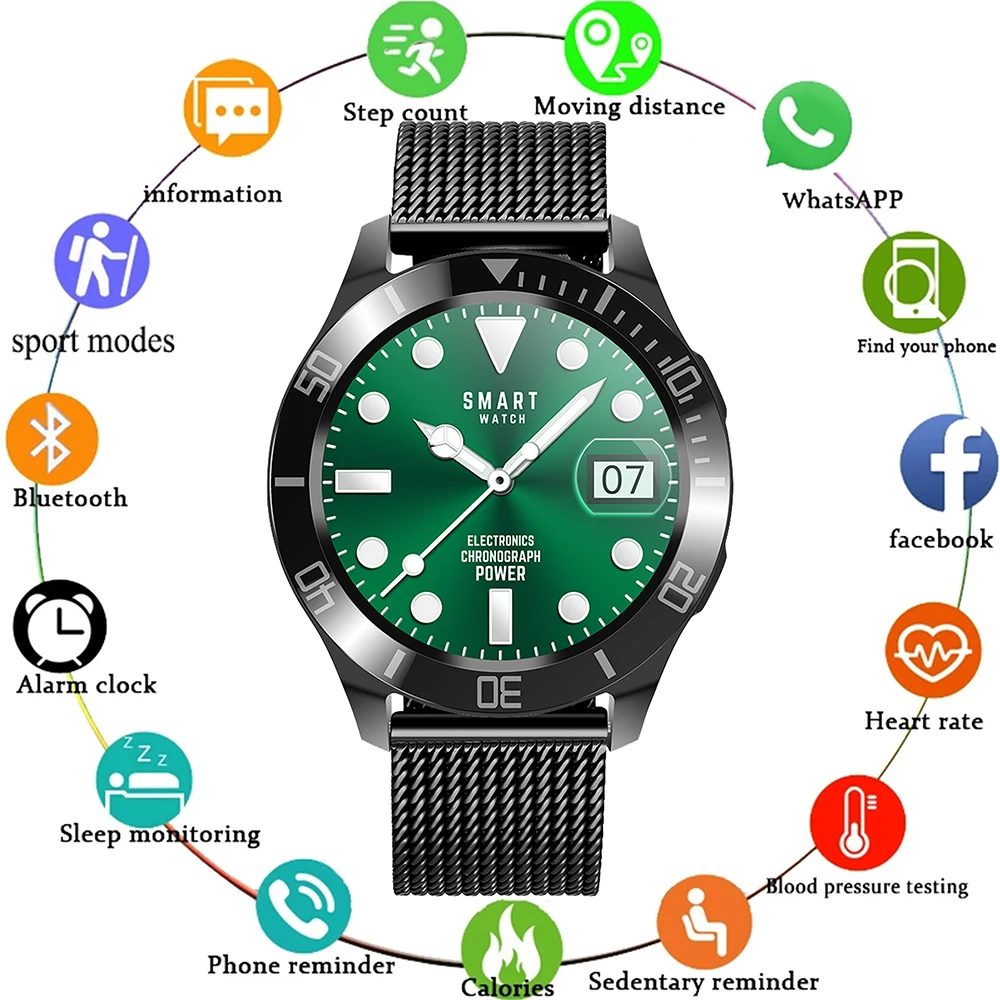 

1.28Inch Full Touch Smart Watch Women Men Blood Pressure Heart Rate Monitor Stainless Steel Mesh Wristband Bluetooth Call Watch