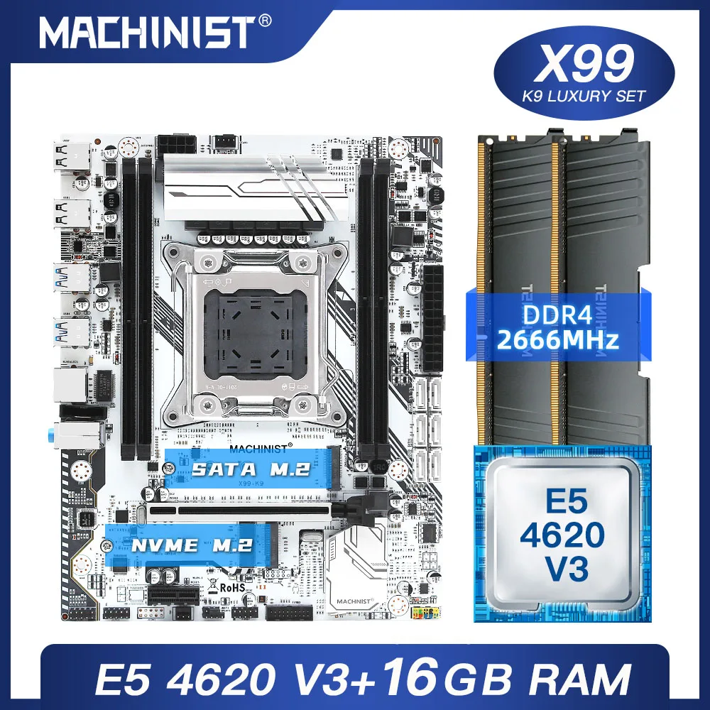 

MACHINIST X99 motherboard LGA 2011-3 set kit with Intel xeon E5 4620 V3 processor DDR4 16G(2*8G) 2666MHz RAM memory M-ATX X99-K9
