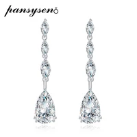 pansysen charms 100 solid 925 sterling silver wedding jewelry created moissanite gemstone long drop bridal earrings for women