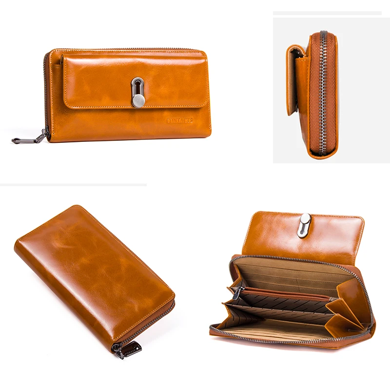 Контактный длинный женский кошелек натуральная кожа для монет Женский держатель