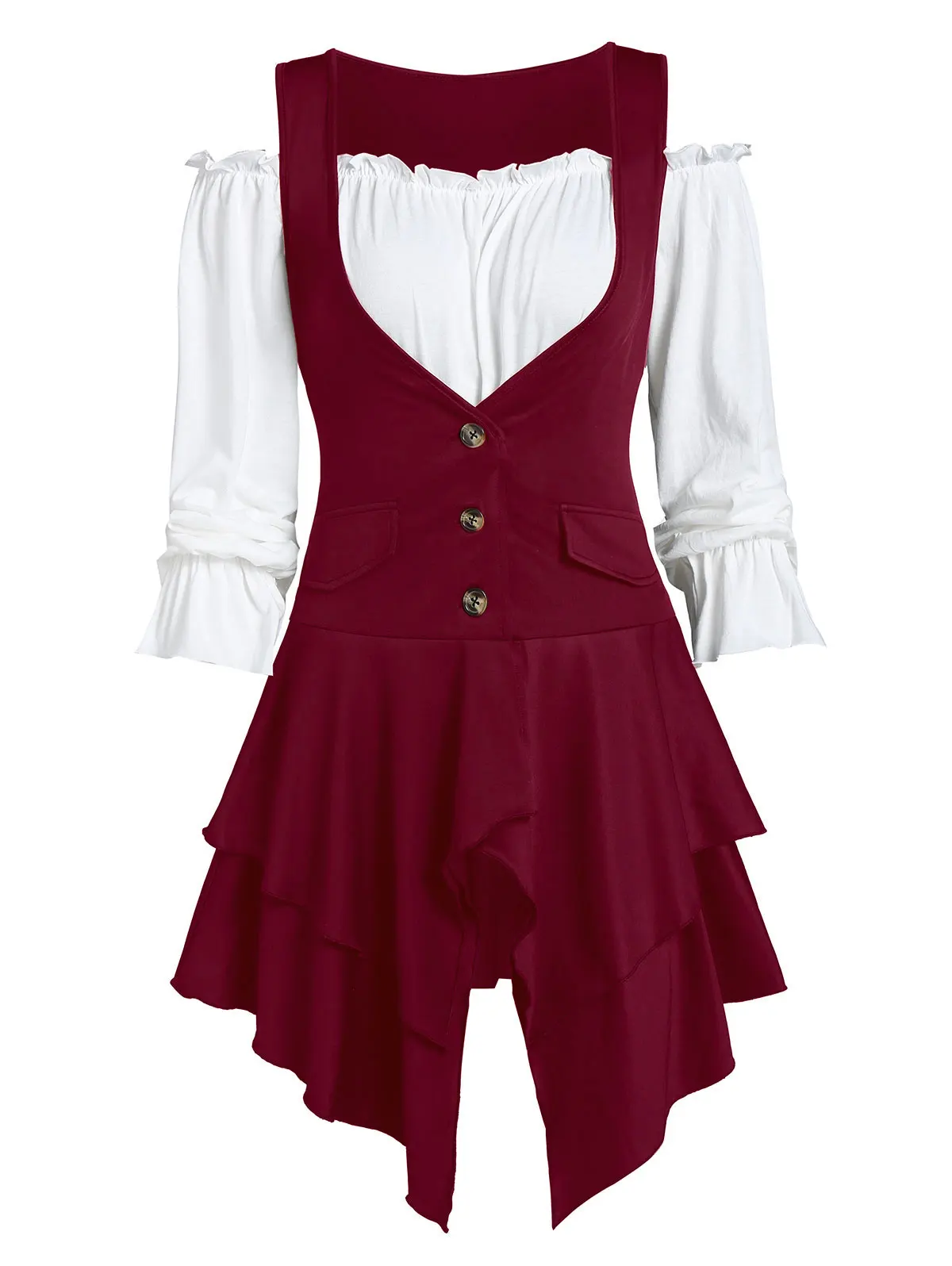 Женская длинная туника с оборками ROSEGAL винтажная Готическая блузка открытыми