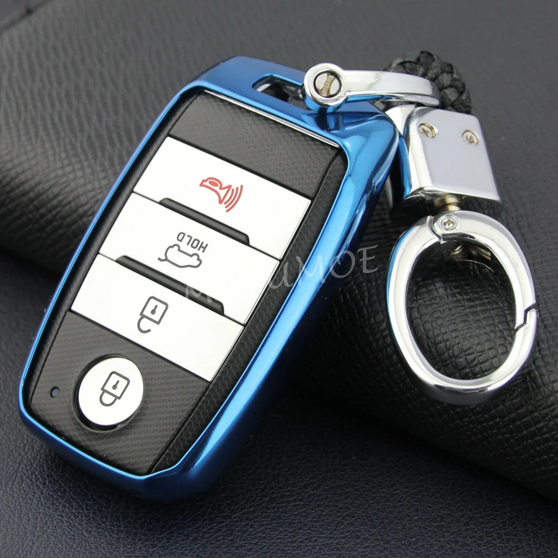 Smart Car Key Fob Case Cover Chain Holder For Kia Sportage Sorento Optima Niro Grand Sedona Carnival Soul EV Blue
