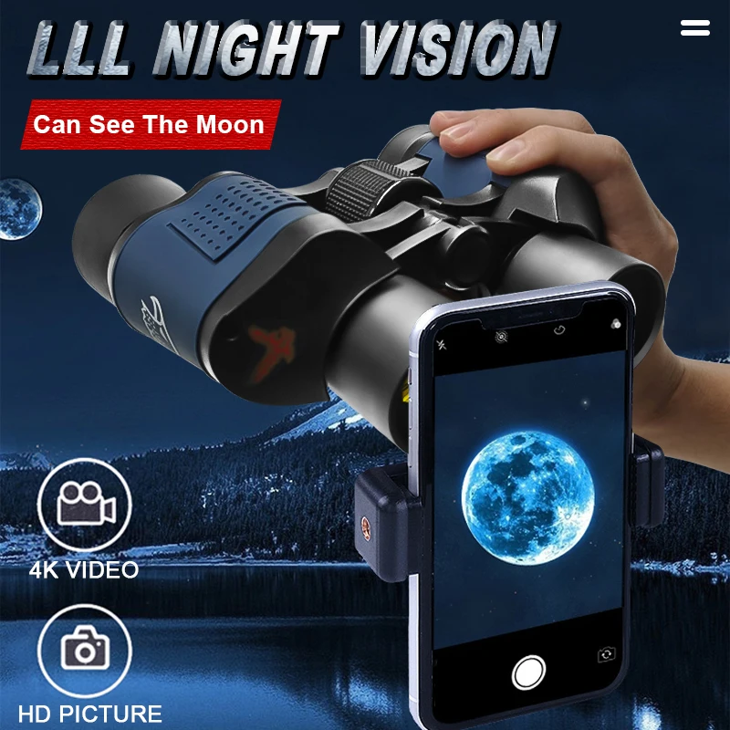 

60X HD Powerful Binoculars Long Range Professional Telescope with Phone Holder BAK4-Prism 3000M Low Night Vision Camping Hunting