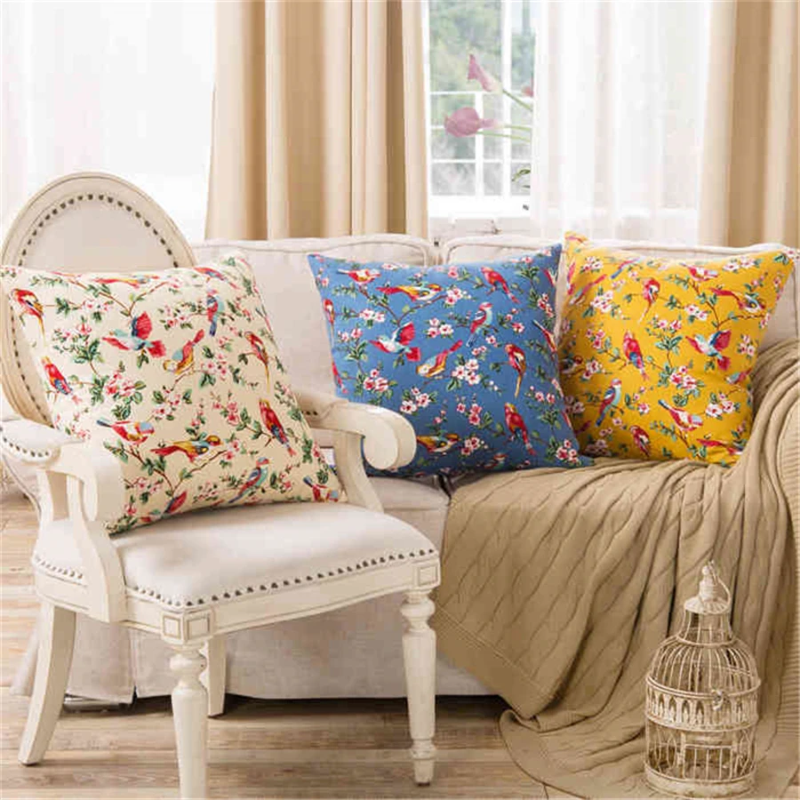 Декоративная подушка с птицей диваны линия чехол уютное украшение цветочный