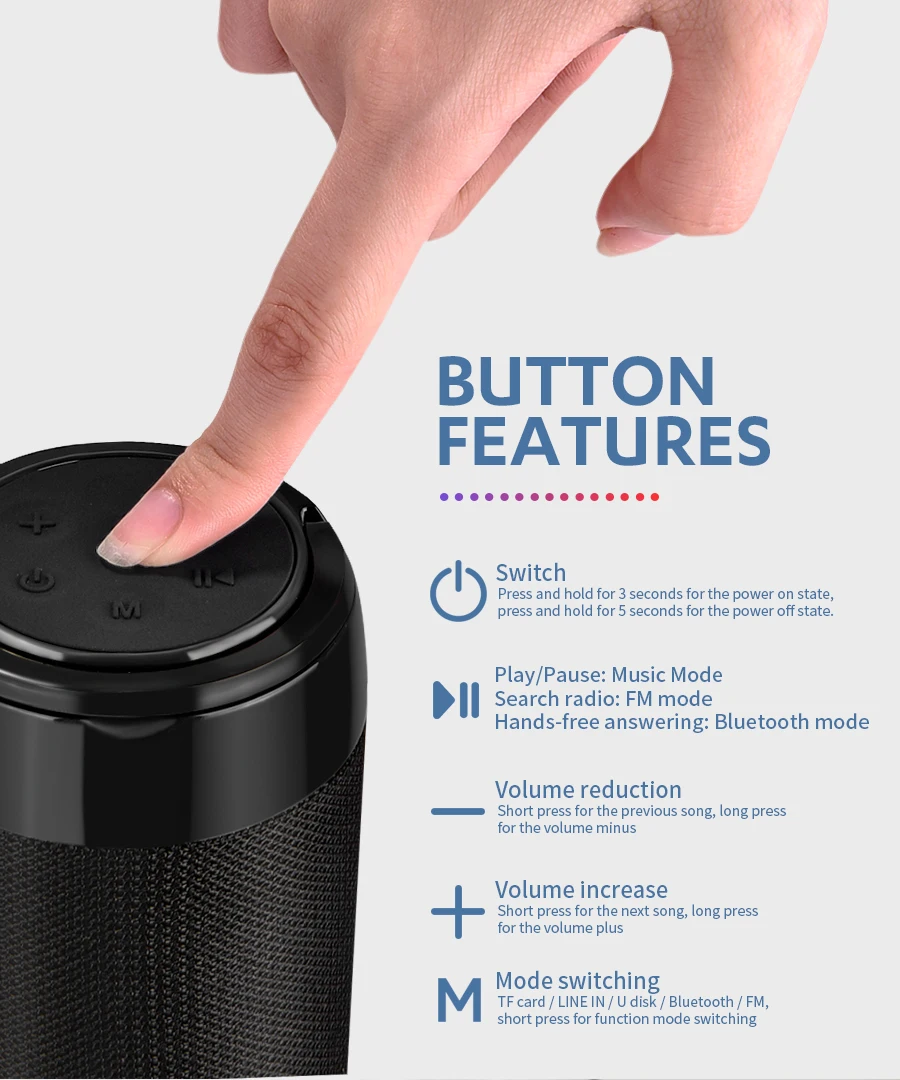 

Bluetooth Speaker Portable Support FM Radio, Subwoofer Column Wireless Loundpeakers with Phone Holder