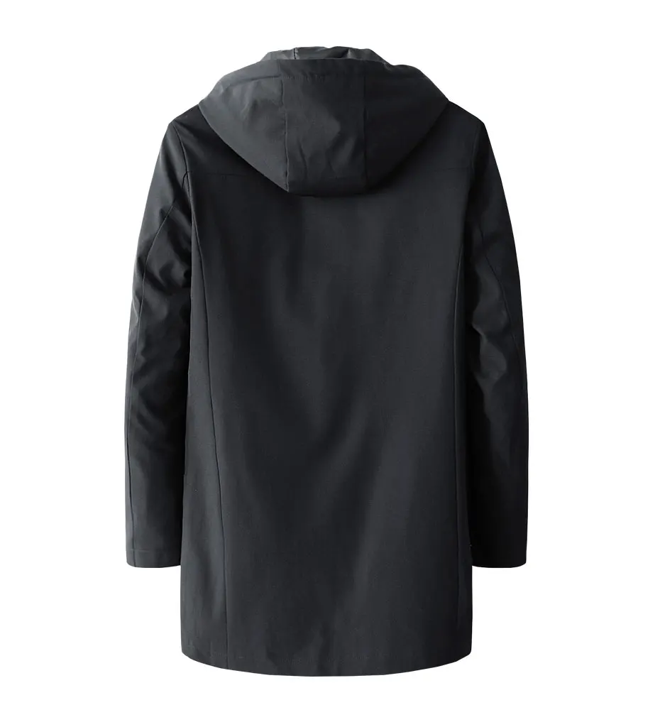 

Autumn Casual Middle Long Trench Coats Men Casual Simple Fashion Hooded Solid Windbreaker Pocket Jacket Brand Men 2021