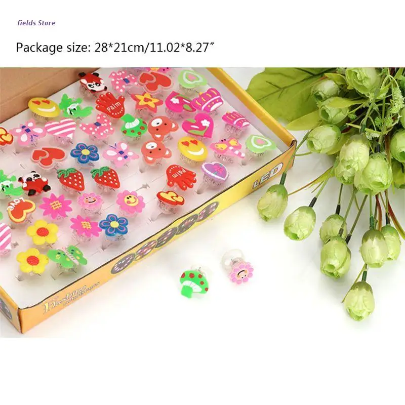 

50 Pcs/Lot Children Toys Rings LED Flashing Light Up Animal Flowers Fruit Finger Ring Kids Boys Girls Christmas Gift
