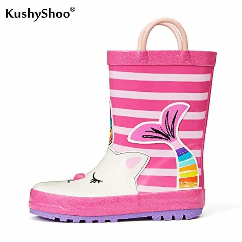 

KushyShoo Children's Rubber Boots Outdoor Waterproof 3D Flamingo Printing Rain Boots Kids Toddler Water Boots Kalosze Dla Dzieci