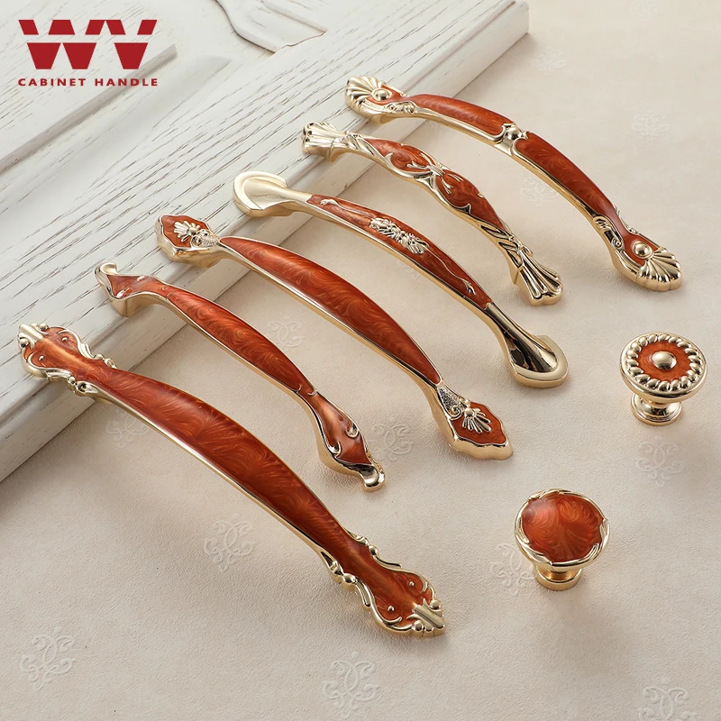 

European Red Amber Yellow Zinc Alloy Cabinet Handles 128MM Door Kitchen Knobs Cabinet Pulls Drawer Knobs Wardrobe Handle 373