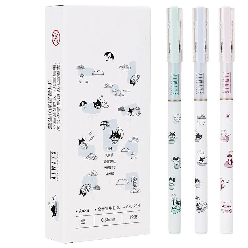 

3pcs 0.35mm Cute Pens for School 3pcs Cartoon Cats Gel Pen Kawaii Korean Stationery Pen Novelty Gift for Kids Material