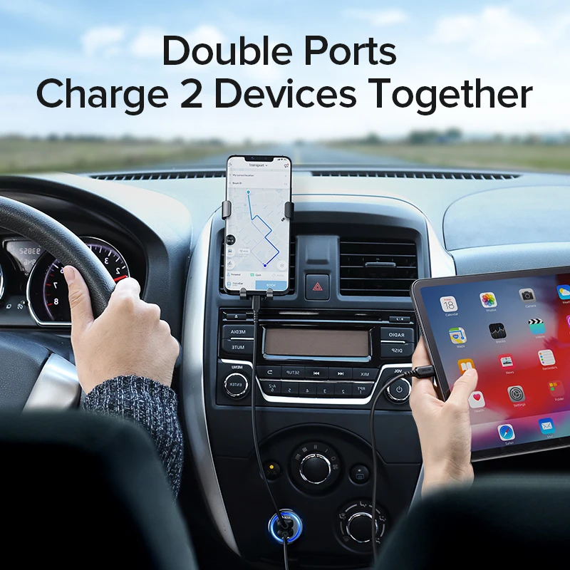

Car Charger Dual Plug Fast Phone Charge Adapter For iPhone Xr iPad Samsung Xiaomi Huawei