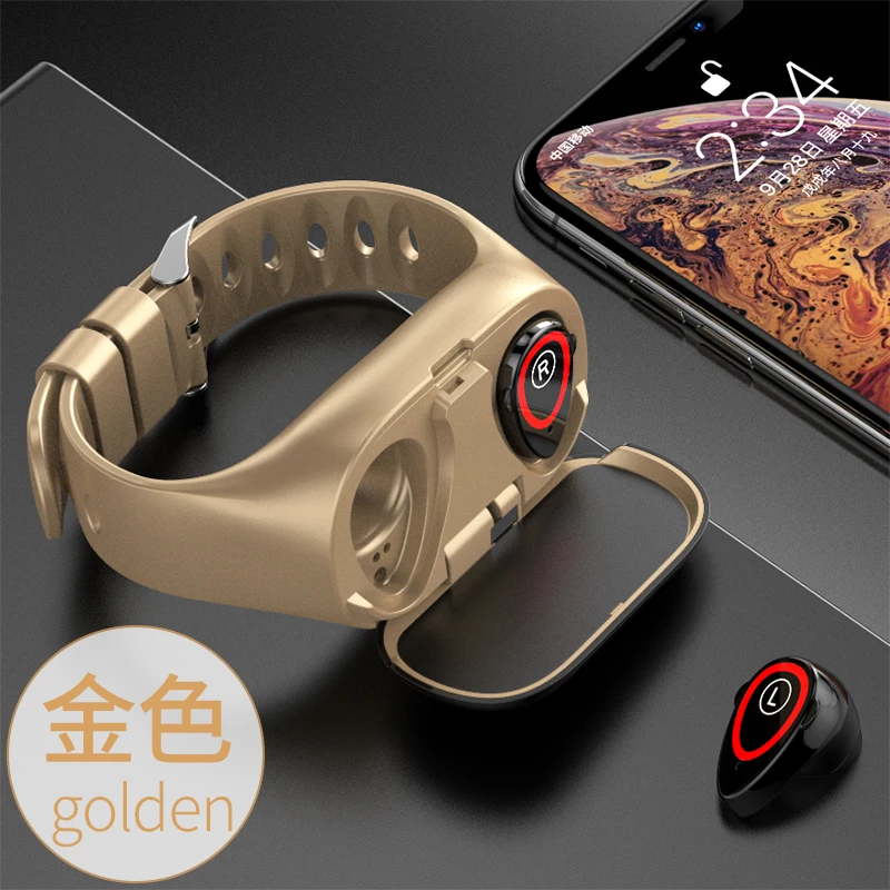 Gold SH30L умный браслет с Bluetooth наушниками с магнитной зарядкой, фитнес-трекер для сна, умные часы - Цвет: Gold