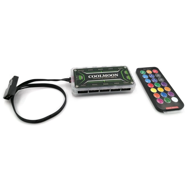

COOLMOON RGB Remote Controller DC12V 5A LED Color Intelligent Controller with 10X 6pin Fan Port 2 X 4pin Light Bar Port