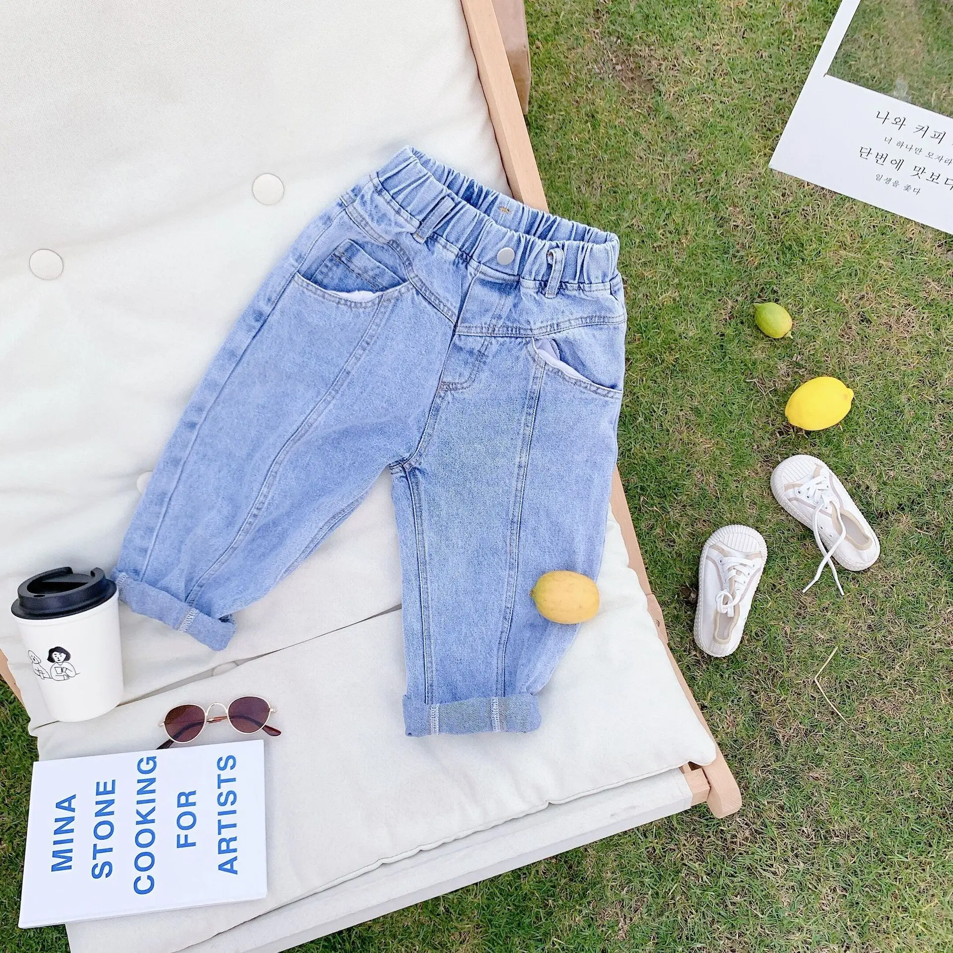 Весенне осенние универсальные джинсы в Корейском стиле для мальчиков и девочек