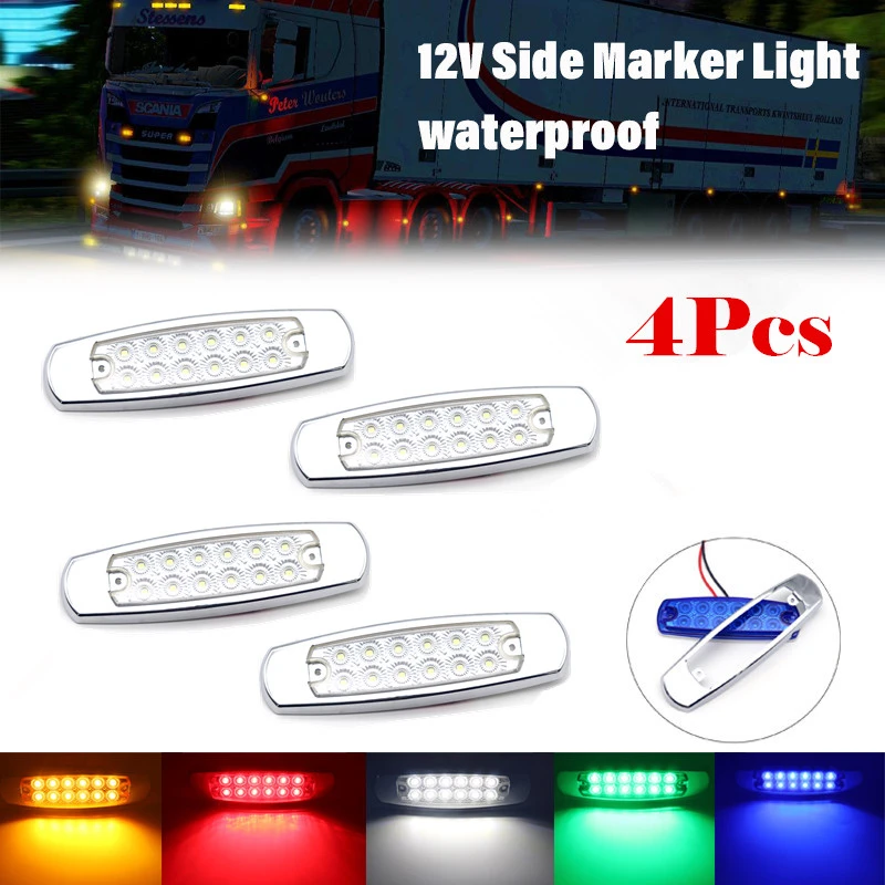 

4x 12 LED Side Marker Lights Clearance Rear Light Indicator Turn Signal Lamps Truck Trailer Tractor Bus Caravan Waterproof 12V