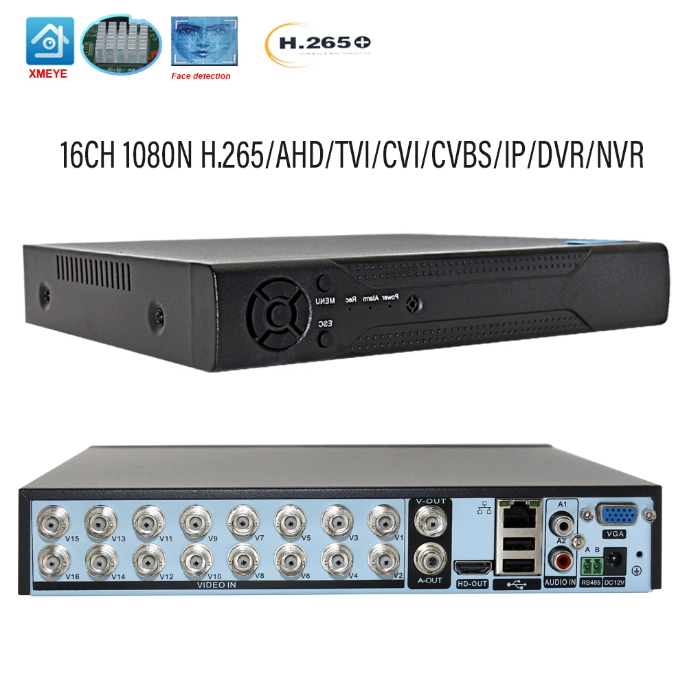 

AHD DVR Xmeye16CH 1080N Hybrid H.265 Face Detect P2P NVR Video Recorder For Security Surveillance1080P CCTV Video AHD IP Camera