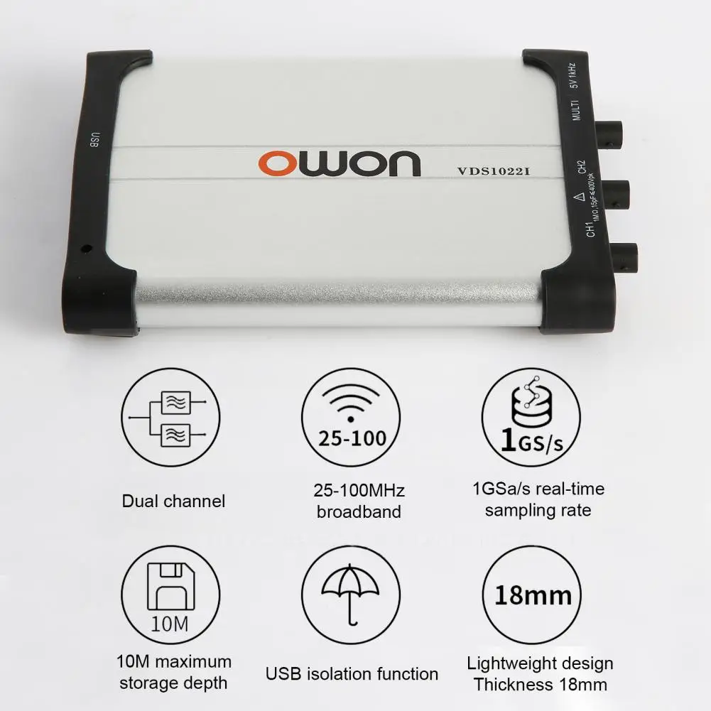 Виртуальный цифровой осциллограф OWON VDS1022I двухканальный для осмотра ПК 25M 100MSa/s |