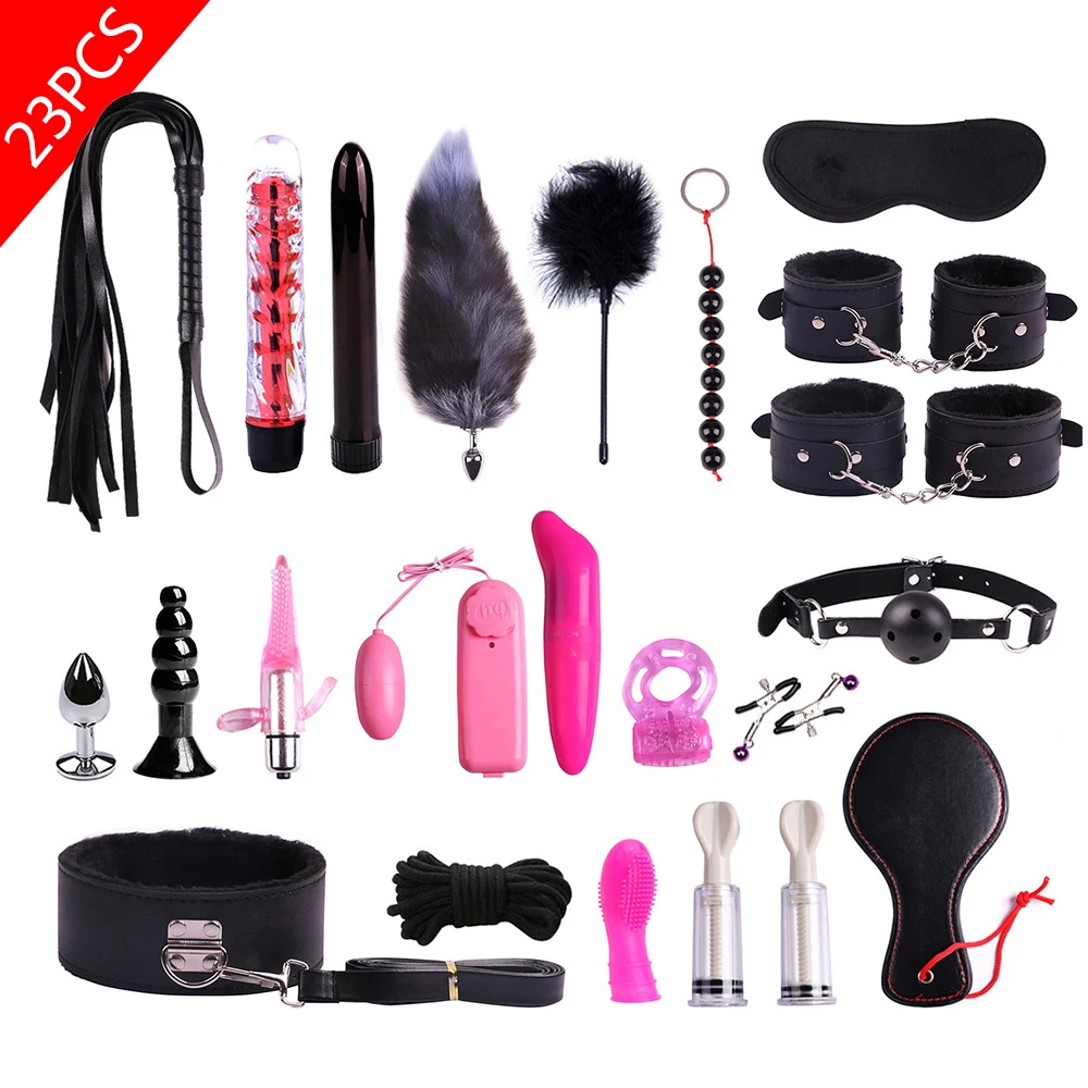 Набор для бондажа интимные игрушки взрослых наручники зажимы сосков кнут кляп