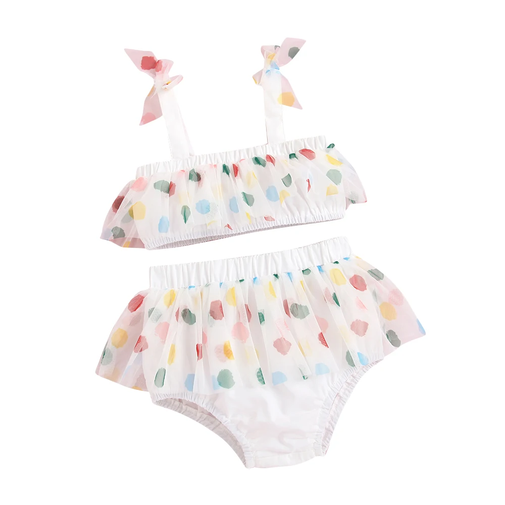 

2021 Baby Girl Clothes sets Summer Suspender Polka Dot Crop Tops Gauze Short Pants 2Pcs Outfits