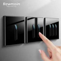 piano key design with led indicator eu fr power socket outlet black tempered glass home wall light switch