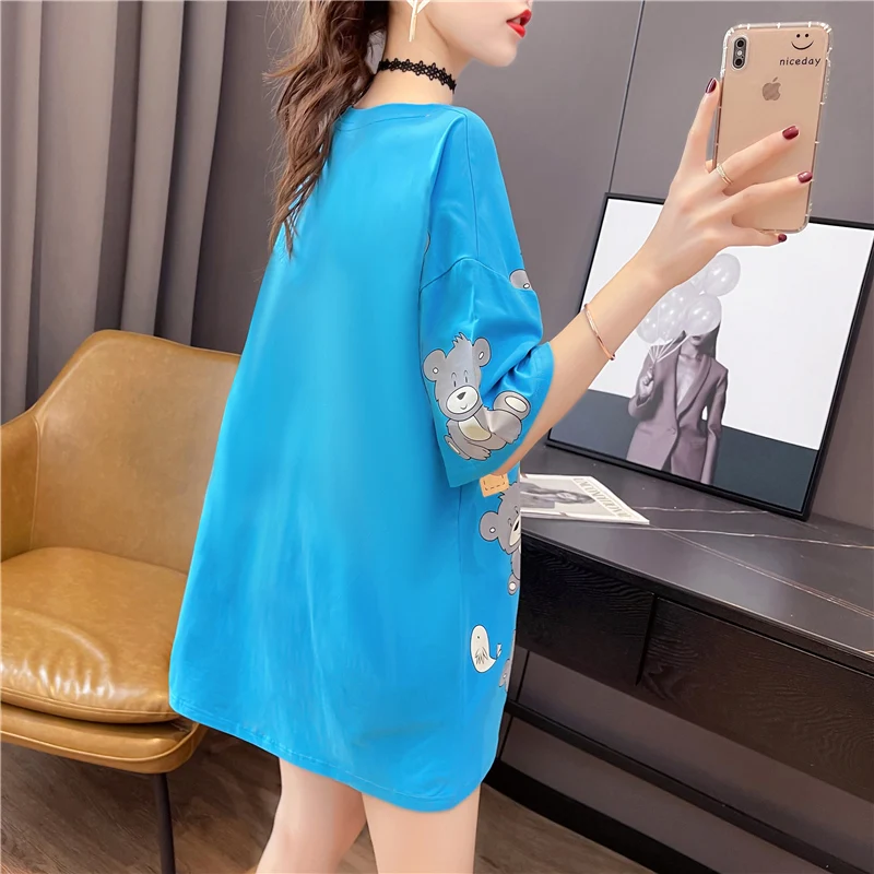 

Women's T-shirt O-collar T Shirt Cotton Cartoon Letters Printed Top Fashion Tees Leisure Tops Short Sleeve Plus Size Korean