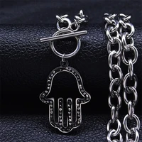 2022 punk hamsa hand stainless%c2%a0steel black%c2%a0crystal choker necklace for women silver color necklaces jewelry bijoux n4897s06