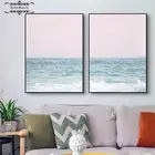 Пейзаж средиземноморского океана, плакат, синий и розовый морские волны, холст, живопись, минималистичные настенные картины для домашнего интерьера, Декор