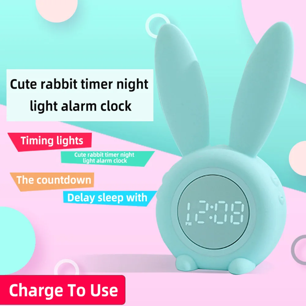 

Kids Alarm Clock With Night Light Cute Bunny Ear Table Wall LED Digital Clock Children's Sleep Trainer For Boys Girls Bedroom