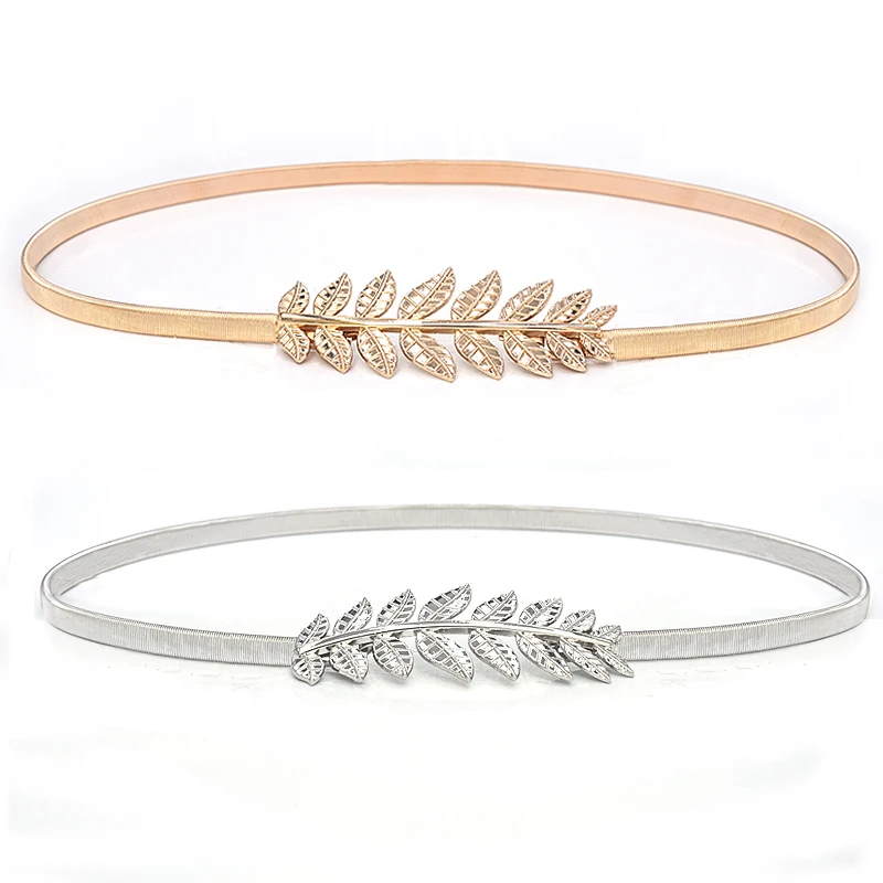 

Belt Dress Simple Versatile Fashion Women Leather Belt Thin Skinny Metal Gold Elastic Buckle Waistband Belt Dress Accessories