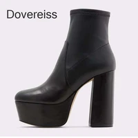 dovereiss fashion female boots winter sexy elegant zipper waterproof pure color chunky heels new snakeskin ankle boots 40