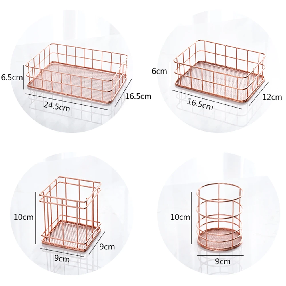 Популярная Скандинавская металлическая корзина для хранения из розового золота