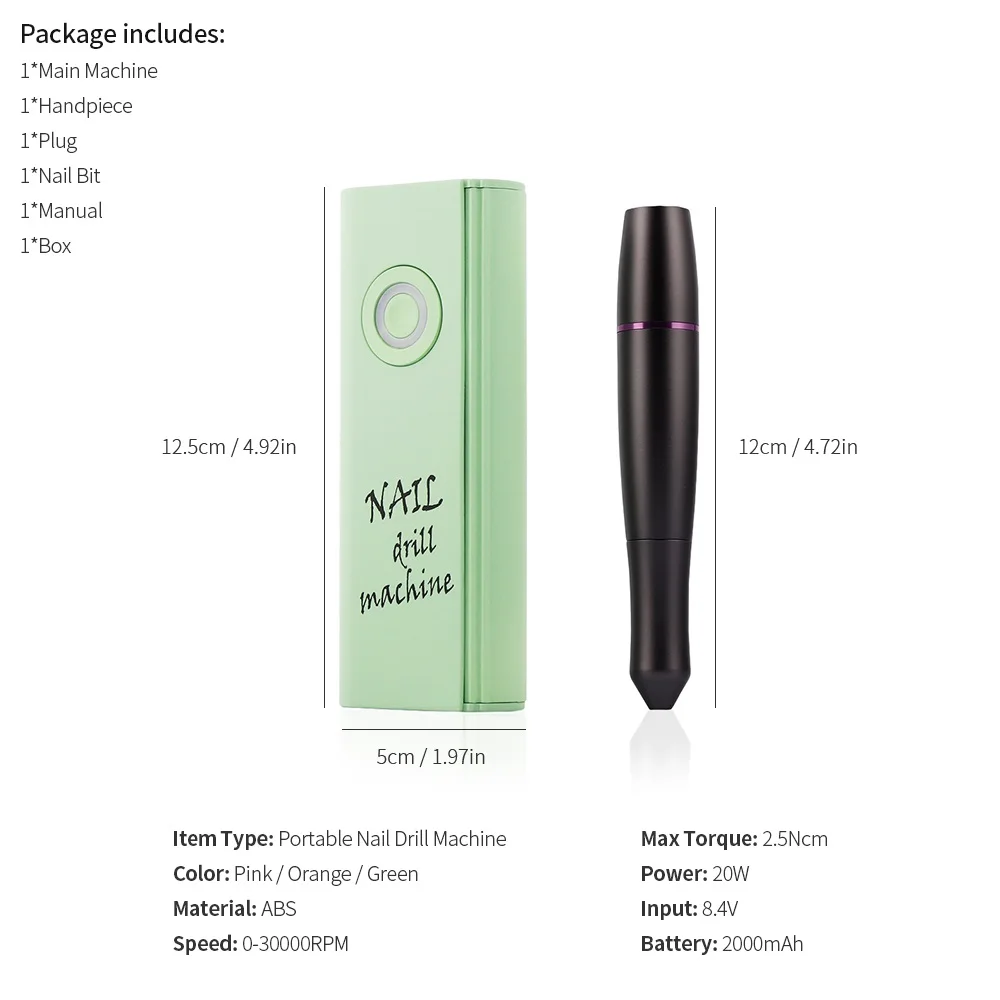 Электрическая дрель для ногтей 30000 об/мин Macaron цветной маникюрный педикюрный