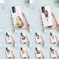 demon slayer kawaii anime phone case transparent for huawei mate p 40 30 20 10 pro plus lite x 5g soft tpu clear mobile bags