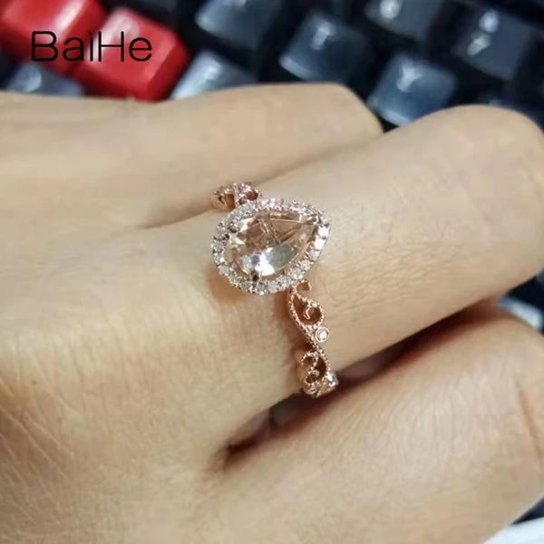 Art Nouveau античное 0.5ct морганит твердое 10 к розовое золото бриллианты Филигранное обручальное кольцо