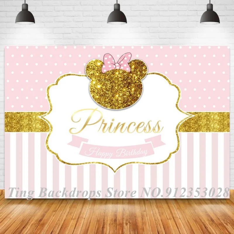 

Золотые блестки мышь розовый белый полосатый фон принцессы Новорожденный ребенок 1-й 2rd 3 день рождения бант девушка фон баннер