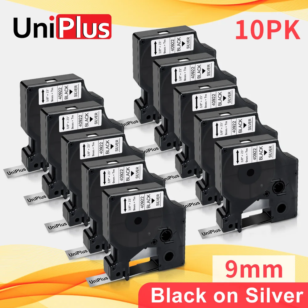 

UniPlus Compatible Dymo D1 Label Tape 40922 Black on Silver 9mm*7m Labeling for Dymo Label Maker Printer Ribbon LabelPoint 350
