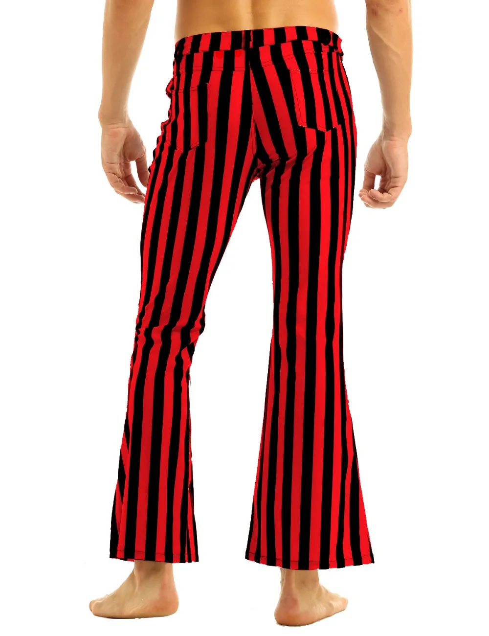 Adult Men Vintage Striped Long Pants Male Retro Mid Waist Elastic Flares Trousers Homme Party Stage Dance Costume Club Clothing