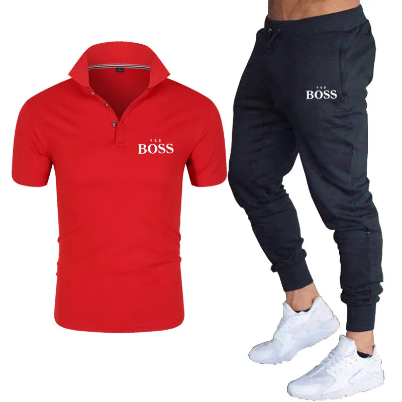 

3XL Summer Yes Boss High Quality Casual Sports Suit men's Short Sleeve POLO Shirt + Pants Suit Short Sleeve T-shirt + Pants Suit