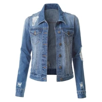 221 summer new womens denim jacket with holes and thinner womens denim jacket