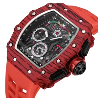 casual men fashion sport red watch chronograph function stopwatch rubber strap auto date male luxury wristwatch clock