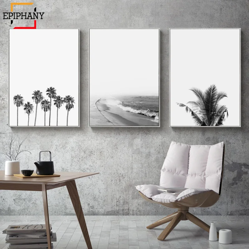 Современные Настенные принты постер с черно-белым принтом океана и пляжа