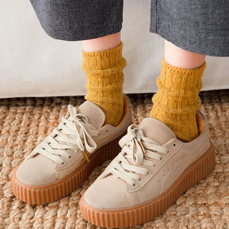 Solid Cashmere Wool Woman Socks Casual Autumn Winter Thick Warm Long Sock for Women Japanese Kawaii Harajuku Vintage Streetwear