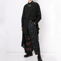 runway designer asymmetrical long shirt men spring summer loose fit gothic linen shirts japanese long sleeve button black tops
