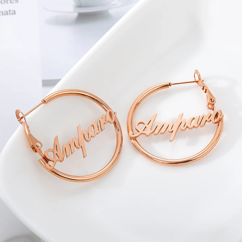 Hiphop Brincos Big Circle Personalized Custom Name Earrings For Women Boho Jewelry Christmas Gift Rose Gold Silver Pendientes | Украшения и