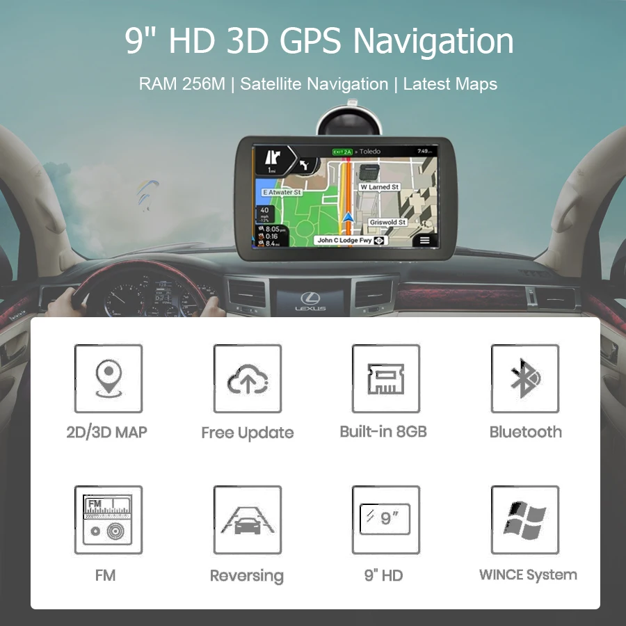 Автомобильный GPS навигатор Anfilite 9 дюймов HD ЖК-экран 256 Мб Navitel спутниковая