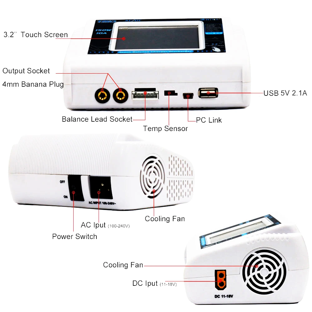 Новый HTRC T150 AC/DC 150 Вт 10A сенсорный экран RC Баланс Смарт зарядное устройство Dis для